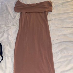 Mocha brown off the shoulder midi dress